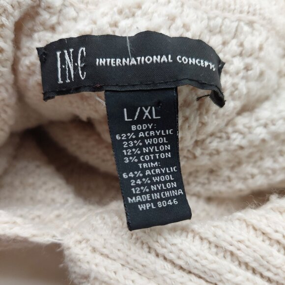 Poncho Cream Size Large / XL Wool Blend Sweater Fringe Boho Inc International - Picture 3 of 6